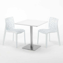 Table carrée blanche 70x70 avec pied en acier et 2 chaises colorées Gruvyer STRAWBERRY 