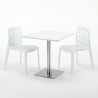 Table carrée blanche 70x70 avec pied en acier et 2 chaises colorées Gruvyer STRAWBERRY 