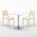 Table carrée blanche 70x70 avec pied en acier et 2 chaises colorées Paris Strawberry Dimensions