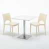 Table carrée blanche 70x70 avec pied en acier et 2 chaises colorées Paris Strawberry Dimensions