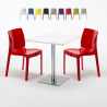 Table carrée blanche 70x70 avec pied en acier et 2 chaises colorées Ice Strawberry Réductions