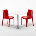 Table carrée blanche 70x70 avec pied en acier et 2 chaises colorées Ice Strawberry 