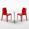 Table carrée blanche 70x70 avec pied en acier et 2 chaises colorées Ice Strawberry 