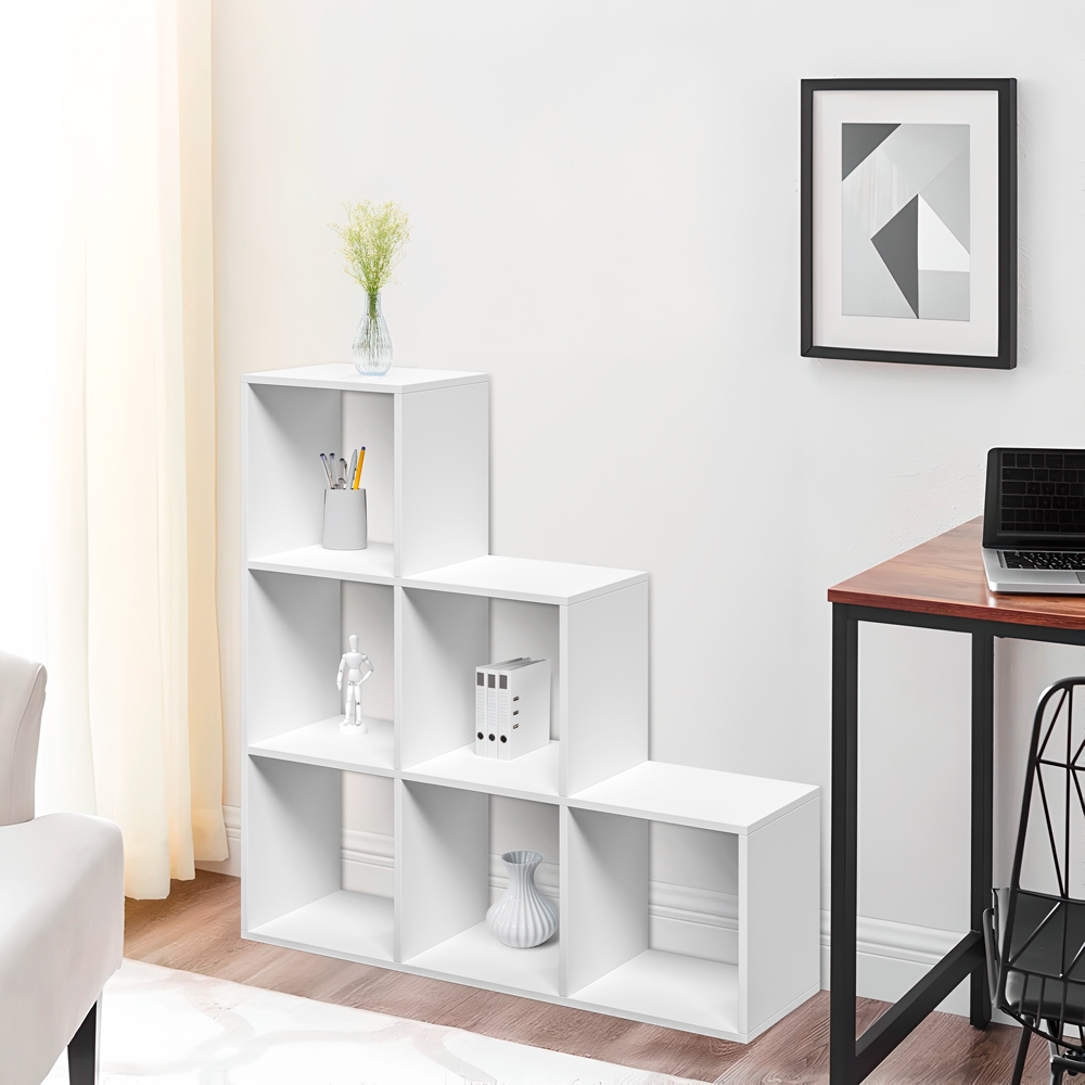 Armoire murale blanche design échelle moderne étagères carrées Ika 1
