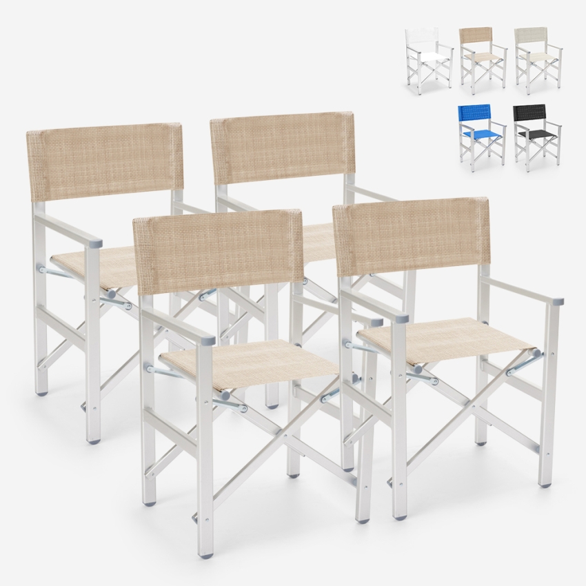 4 chaises de plage pliables portables textilène aluminium Regista Gold Remises