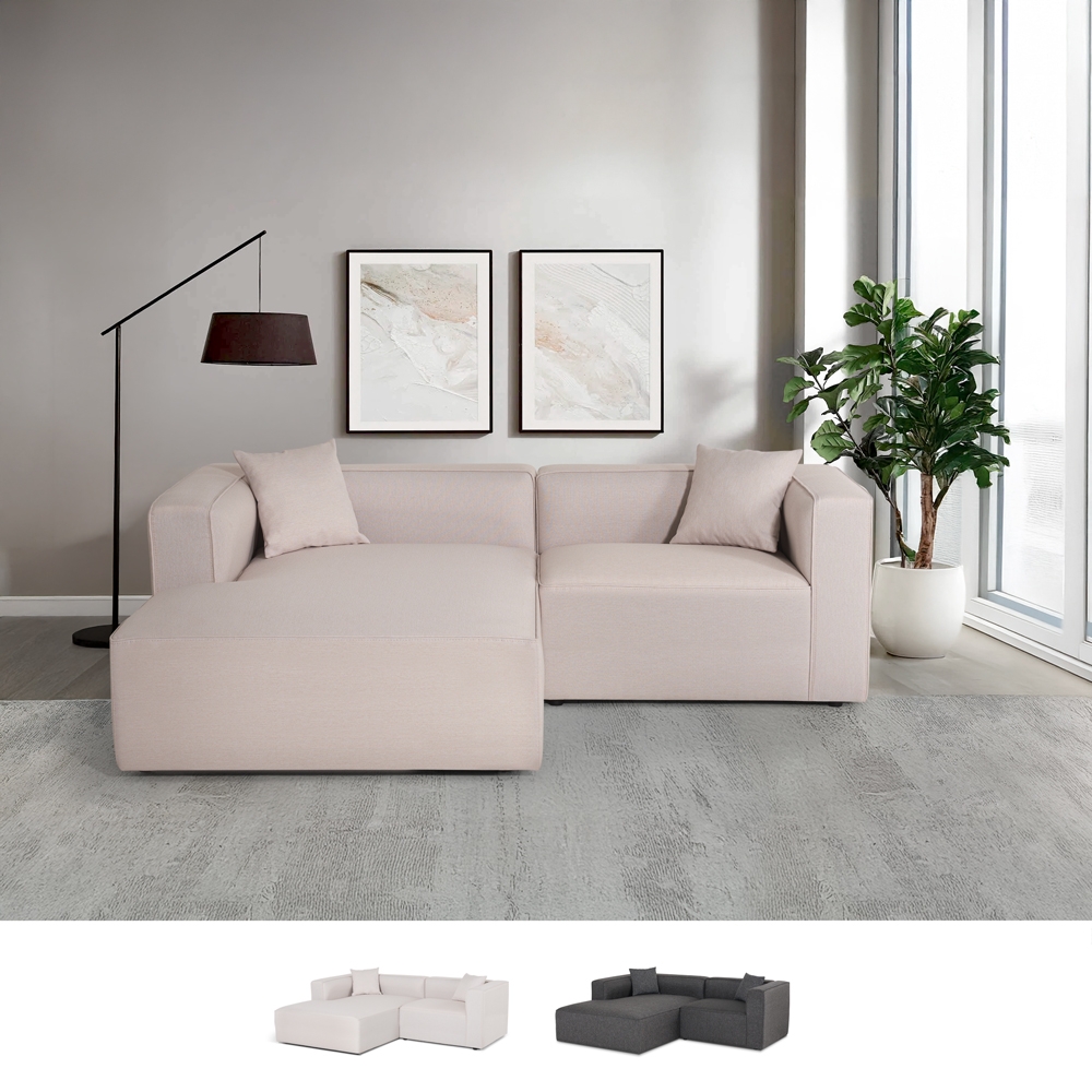 Canapé modulaire 3 places en tissu modulable avec méridienne d'angle Lorys Promotion