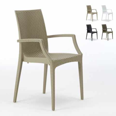 20 chaises de jardin accoudoirs fauteuils bar café restaurant poly rattan Bistrot Arm Grand Soleil