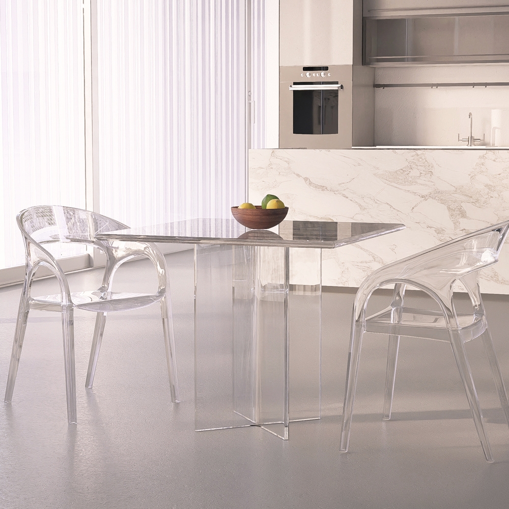 Table à manger en polycarbonate transparent carrée 80x80cm Holden