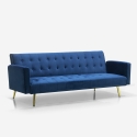 Canapé convertible 3 places clic clac moderne en velours avec pieds dorés Caullae Remises