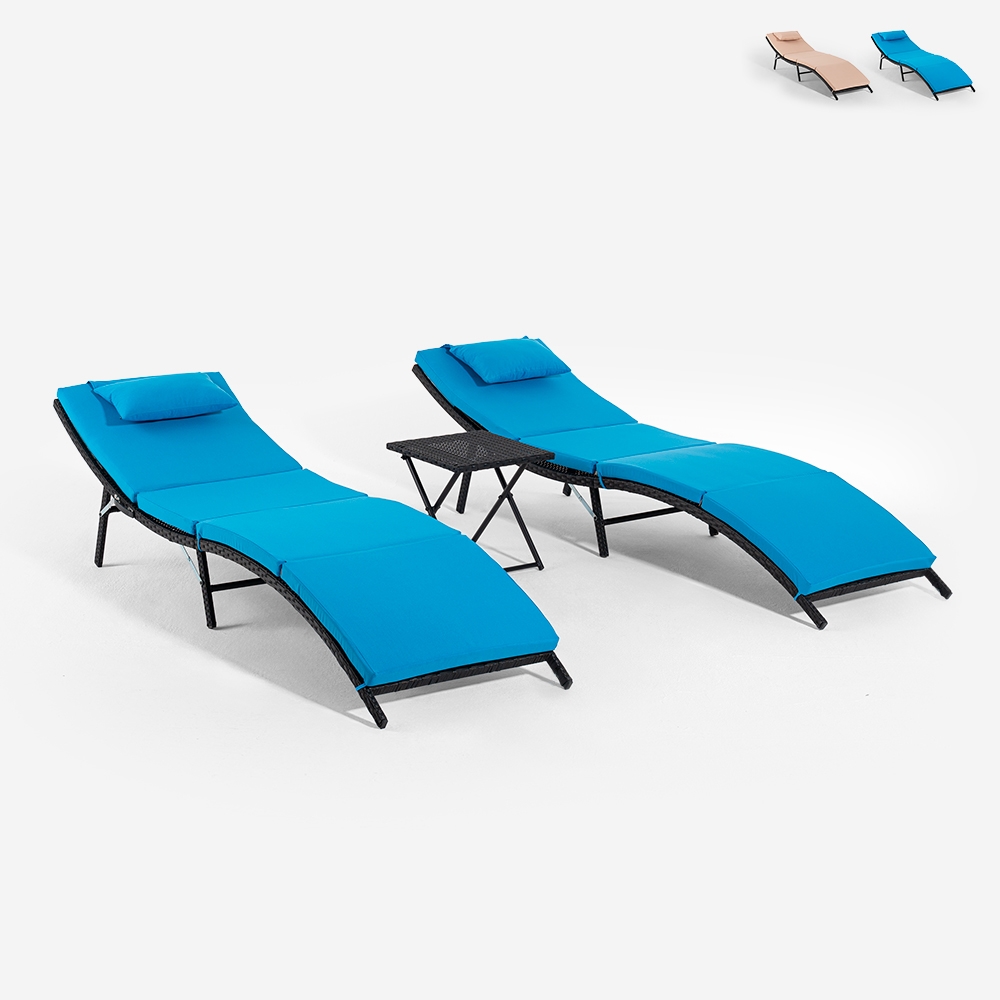Lot de 2 chaises longues en rotin avec table pliante Lanzarote