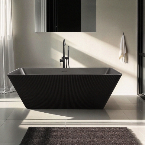 Baignoire autoportante noire design cannelée 170x75cm Arkoi Dark Promotion