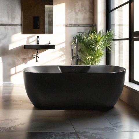 Baignoire noire mate autoportante ovale 170x75cm Heraklia Dark Promotion