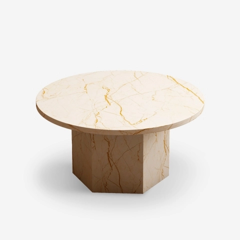 Table basse ronde contemporaine de 80cm pour salon effet marbre Deki Promotion