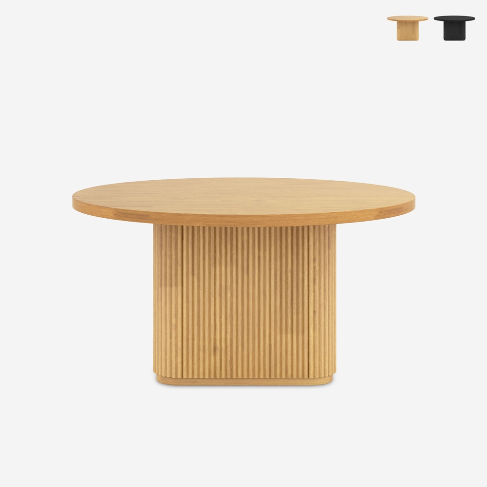 Table basse en bois noir ronde 80x45cm à rainures Vaik Promotion Table basse en bois noir ronde 80x45cm à rainures Vaik Promotion