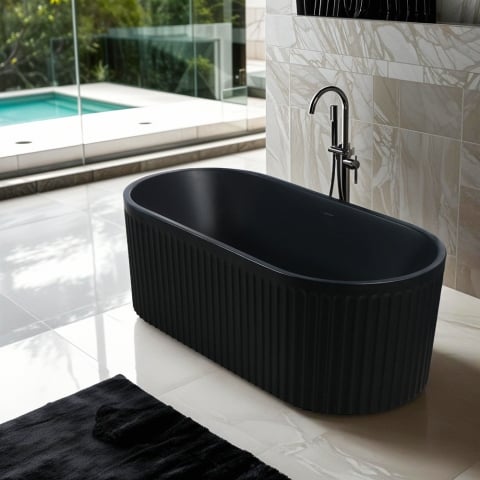 Baignoire autoportante noire mate 170x80cm côtelée Kimolos Dark Promotion