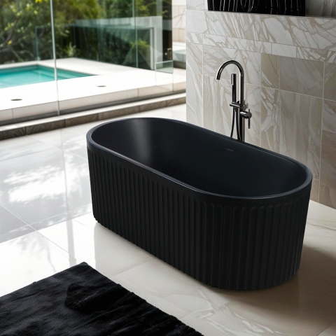 Baignoire autoportante noire mate 170x80cm nervurée Kimolos Dark Promotion