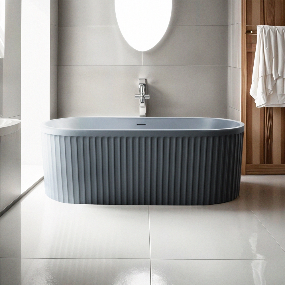 Baignoire îlot ovale 170x80cm design cannelé gris Kimolos Moon Promotion Baignoire îlot ovale 170x80cm design cannelé gris Kimolos Moon Promotion
