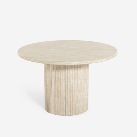 Table de salon ronde 120cm moderne en bois effet pierre Kara Promotion