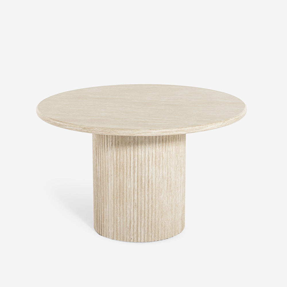 Table de salon ronde 120cm moderne en bois effet pierre Kara Promotion