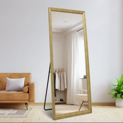 Miroir vertical 180x80cm mural au sol effet bois design Kommi Promotion