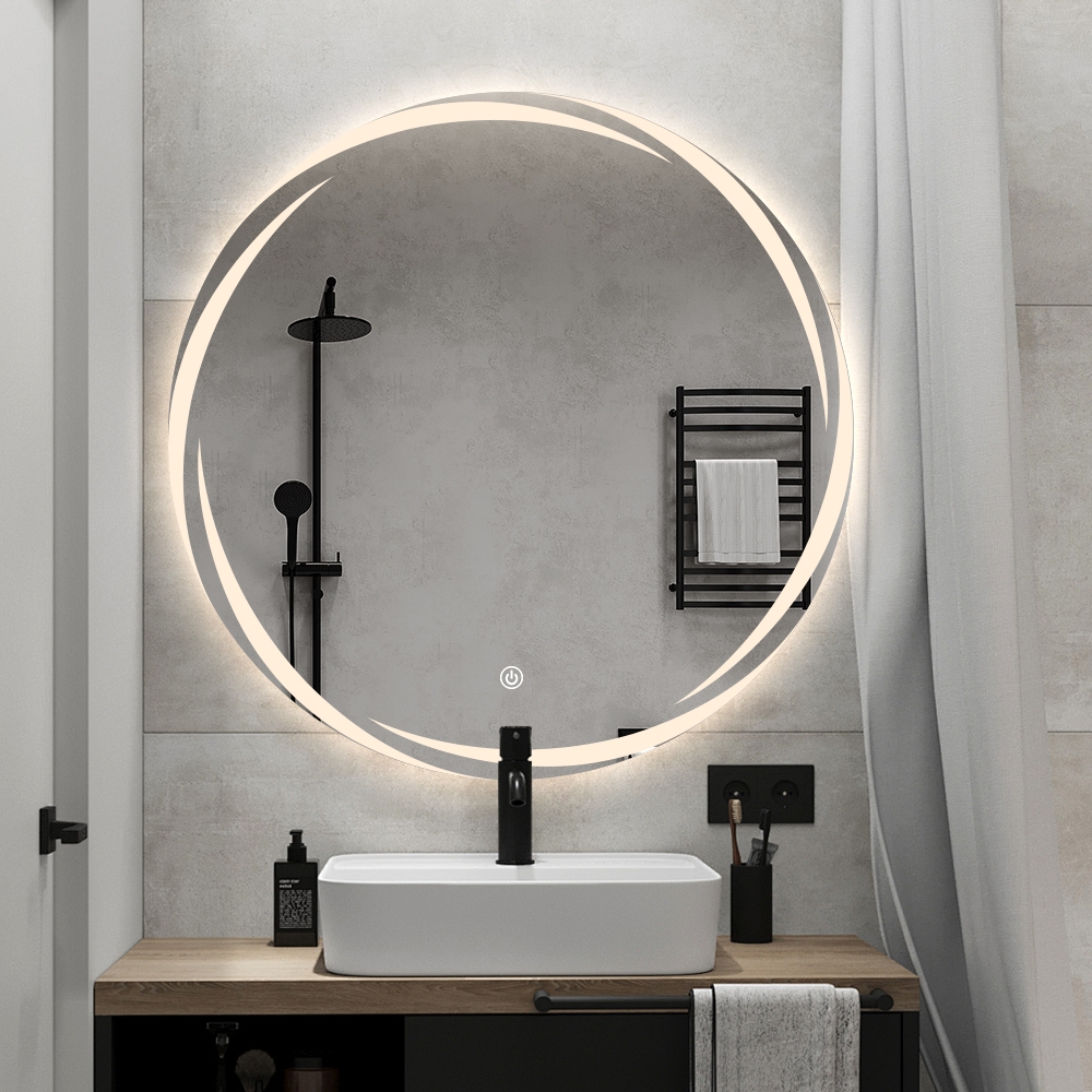 Miroir de salle de bain rond rétroéclairé 60cm anti-buée Veski L Promotion Miroir de salle de bain rond rétroéclairé 60cm anti-buée Veski L Promotion