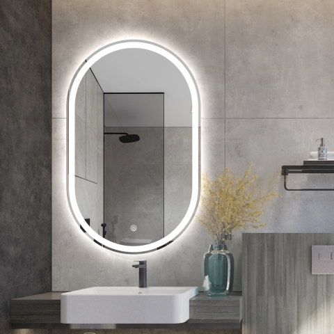 Miroir salle de bain ovale LED rétroéclairées anti-brouillard Refur L Promotion