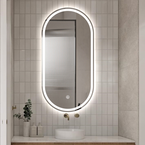 Miroir de salle de bain ovale design rétroéclairé avec antibuée Refur XL Promotion