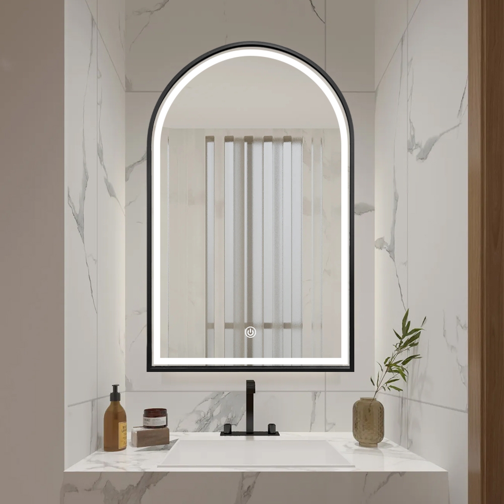 Miroir de salle de bain rétroéclairé avec cadre noir antibuée Flaska Promotion Miroir de salle de bain rétroéclairé avec cadre noir antibuée Flaska Promotion