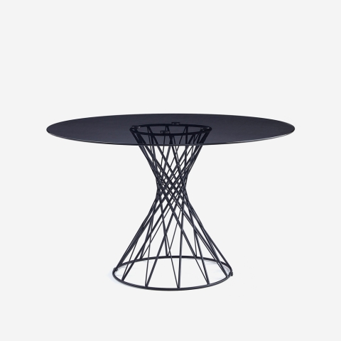 Table ronde design moderne en verre noir 120cm pour salon Naji Promotion