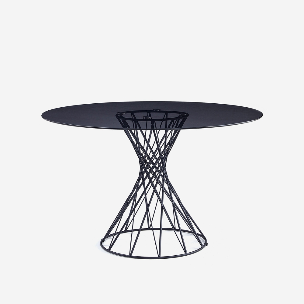 Table ronde design moderne en verre noir 120cm pour salon Naji Promotion Table ronde design moderne en verre noir 120cm pour salon Naji Promotion