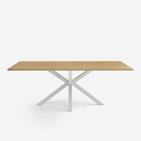 Table à manger en bois 200x100cm avec pieds croisés blanc Moyo Promotion