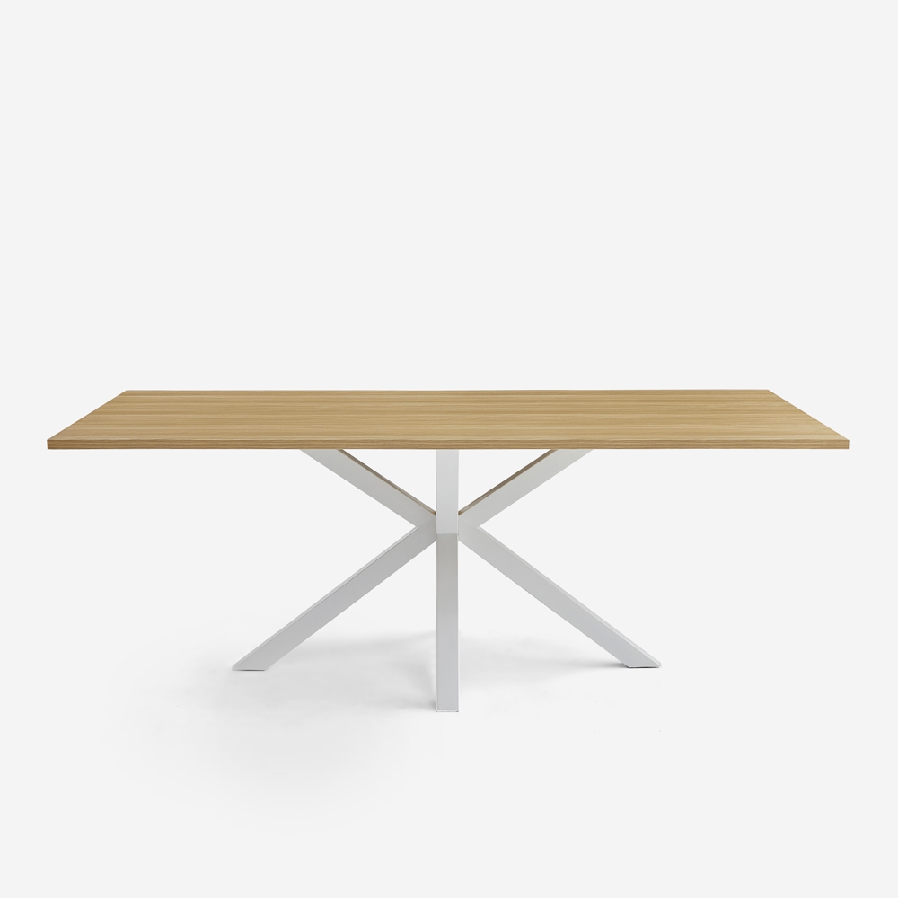Table à manger en bois 200x100cm avec pieds croisés blanc Moyo Promotion