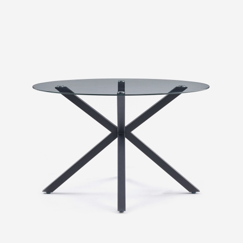 Table ronde moderne en verre 120cm avec pieds croisés noir Lotos Promotion
