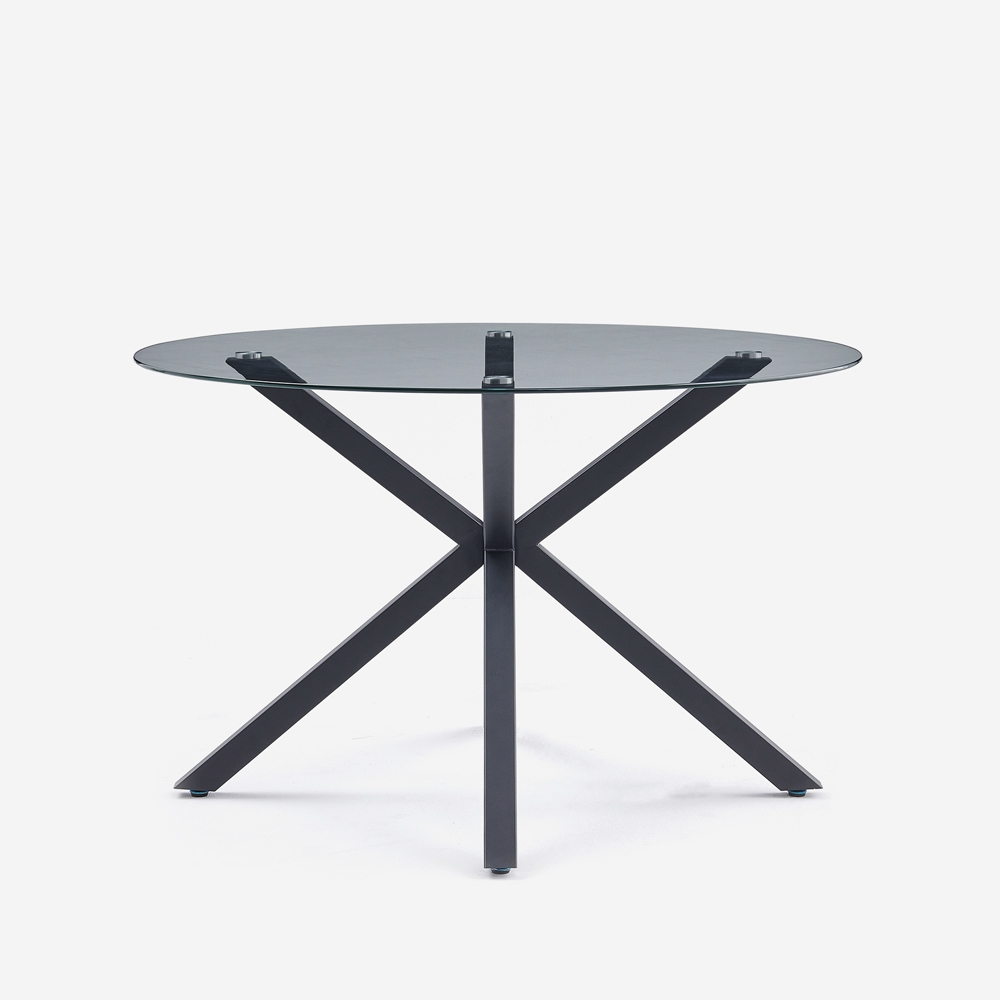 Table ronde moderne en verre 120cm avec pieds croisés noir Lotos Promotion Table ronde moderne en verre 120cm avec pieds croisés noir Lotos Promotion