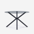 Table ronde moderne en verre 120cm avec pieds croisés noir Lotos Promotion