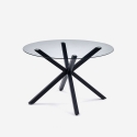 Table ronde moderne en verre 120cm avec pieds croisés noir Lotos Vente