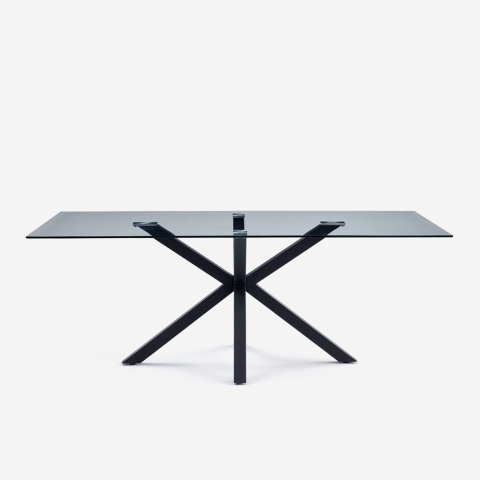 Table design moderne pieds croisés noir en verre 200x100cm Laka Promotion