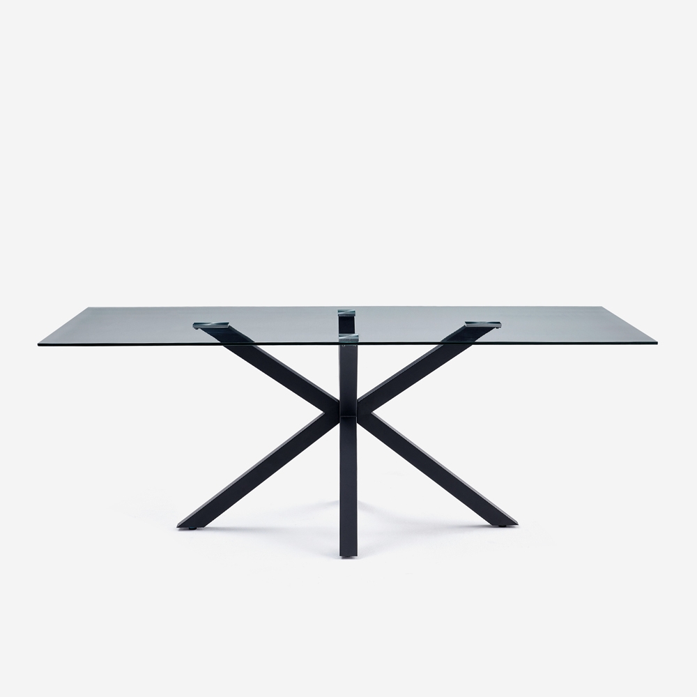 Table design moderne pieds croisés noir en verre 200x100cm Laka Promotion