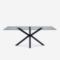 Table design moderne pieds croisés noir en verre 200x100cm Laka Promotion