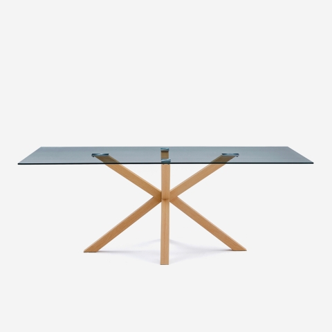 Table de design en verre et bois 200x100cm avec pieds croisés Horo Promotion