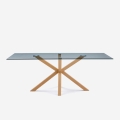 Table de design en verre et bois 200x100cm avec pieds croisés Horo Promotion