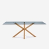Table de design en verre et bois 200x100cm avec pieds croisés Horo Promotion