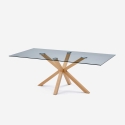 Table de design en verre et bois 200x100cm avec pieds croisés Horo Vente