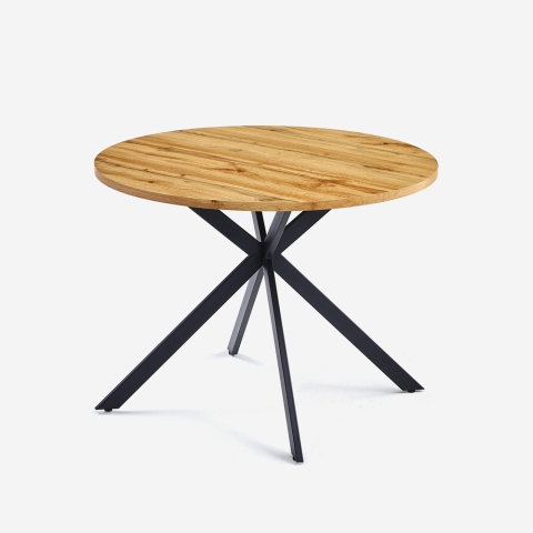 Table ronde 100cm bois pieds croisés cuisine salle à manger Mako Promotion