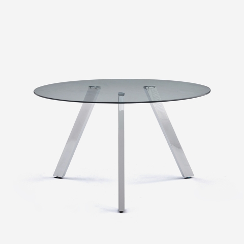 Table design moderne en verre ronde 130cm avec pieds en métal Orun Promotion
