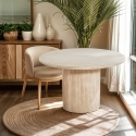 Table de salon ronde 120cm moderne en bois effet pierre Kara Vente