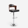 Tabouret de bar cuisine pivotant en bois et similicuir noir Soru Promotion