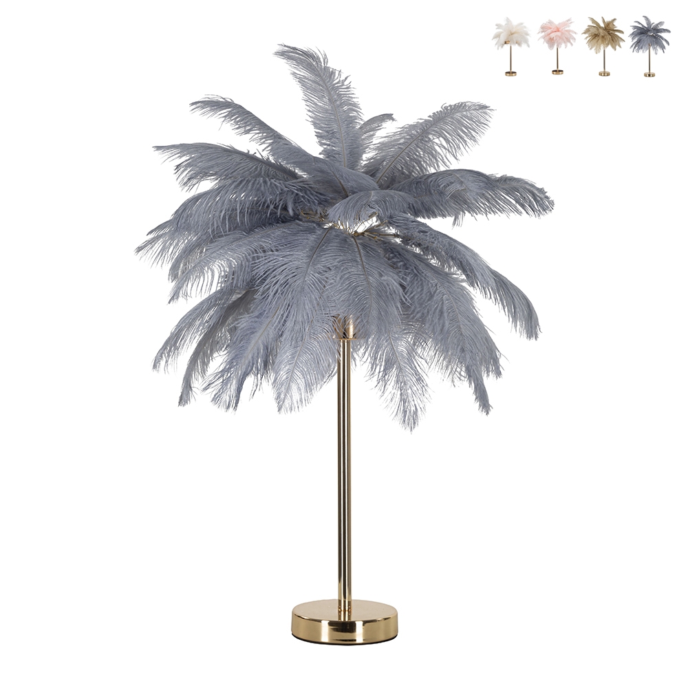 Lampe de table avec abat-jour en plumes et 2 sources lumineuses Palm S Lampe de table avec abat-jour en plumes et 2 sources lumineuses Palm S