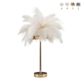 Lampe de table avec abat-jour en plumes et 2 sources lumineuses Palm S Promotion