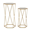 Ensemble de 2 tables basses hexagonales en métal doré et miroir Esagonal Promotion